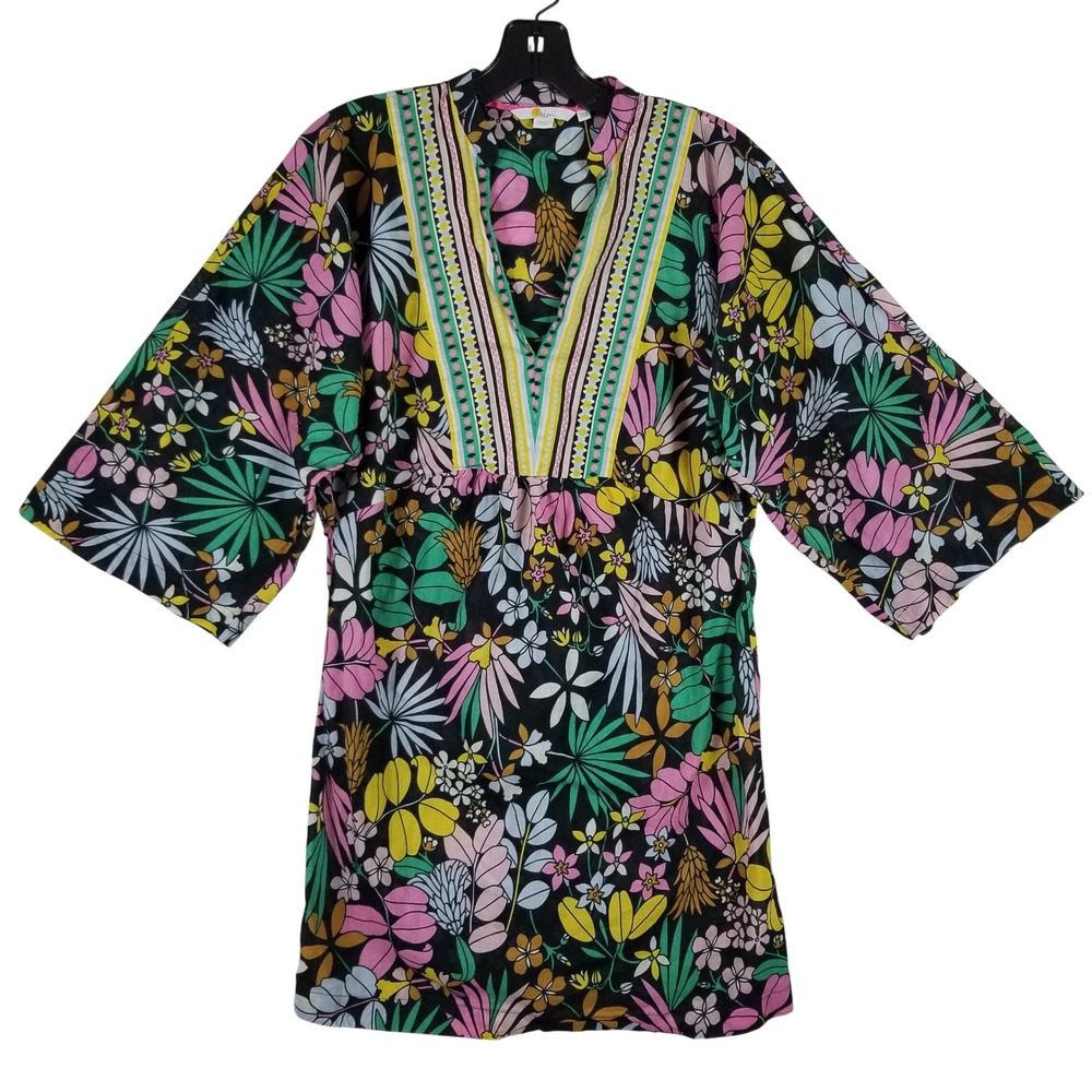 Boden Womens Cotton Tropical Floral Tunic Dress Black Pink US 4 W0787‎